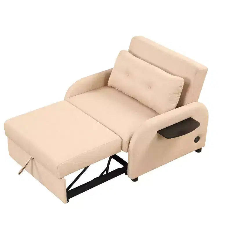 Pull-Out Sofa Sleeper 3-in-1 with Charging Station for Living Room or Recreation Room - Beige