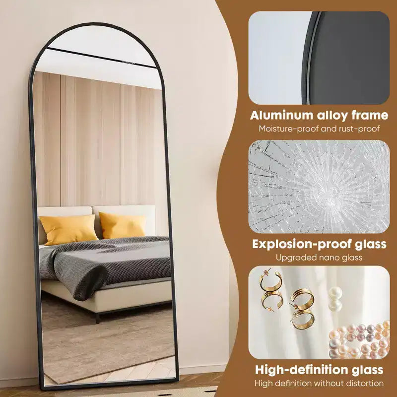 71x26 Inch Arched Full Length Mirror - Standing, Hanging or Leaning Wall Full Body Mirror
