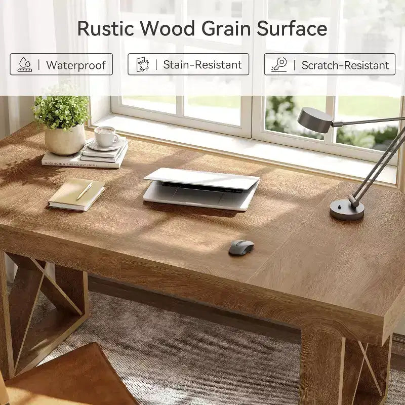 63-Inch Computer Desk - Study, Gaming & Writing Workstation for Home or Study Room, Brown
