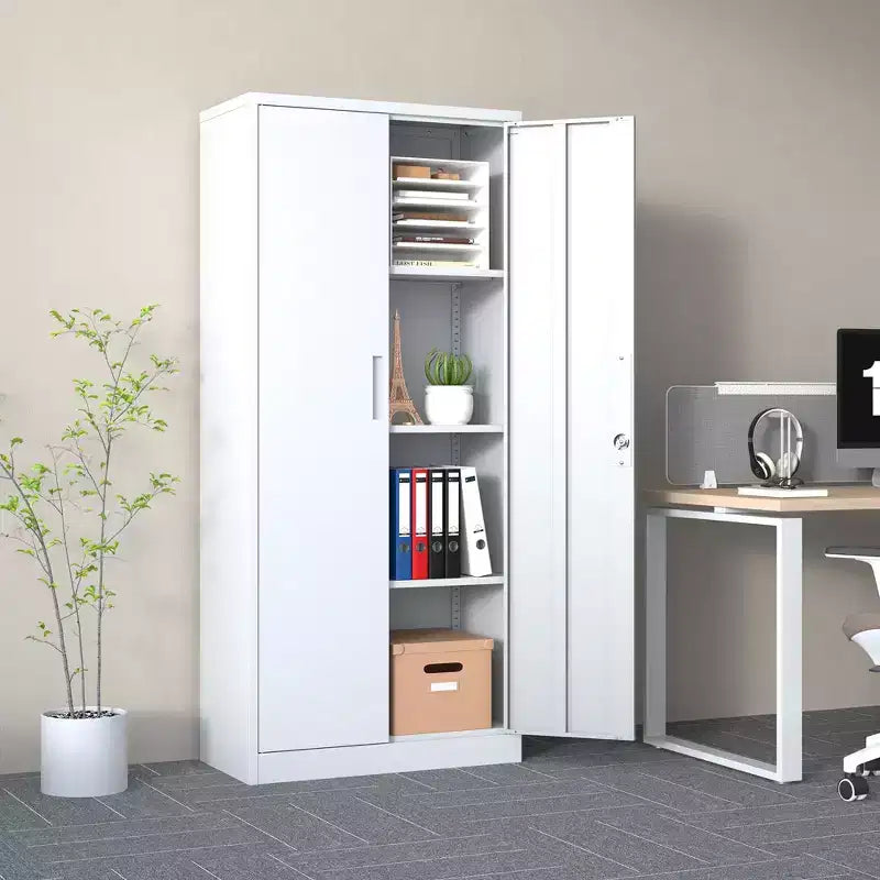 71" Metal Garage Storage Cabinet - White Lockable Steel Cabinet with 3 Adjustable Shelves, Anti-Tip