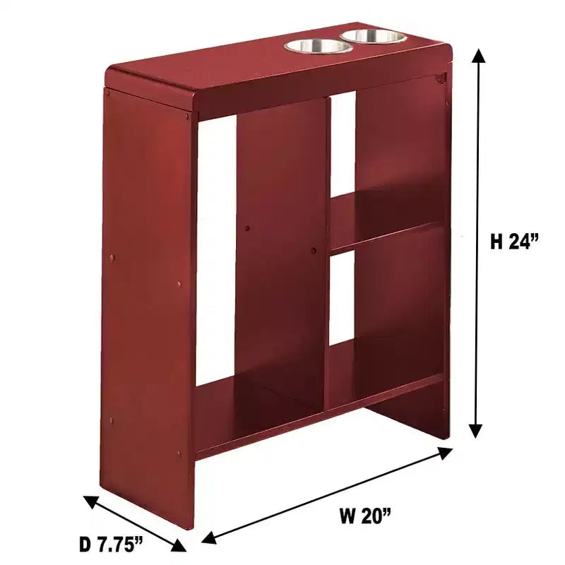 Side End Table with Drink Holders, Storage Shelves & Magazine Holder - Living Room Organizer