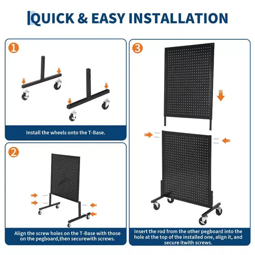 2X5 Pegboard Display Stand with Wheels, Floor Standing Adjustable Pegboard Organizer for Craft Fair, Art, Retail, Shop, Market, Home & Garage