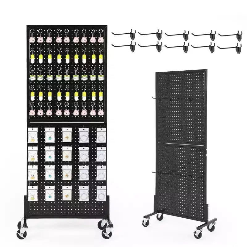 2X5 Pegboard Display Stand with Wheels, Floor Standing Adjustable Pegboard Organizer for Craft Fair, Art, Retail, Shop, Market, Home & Garage