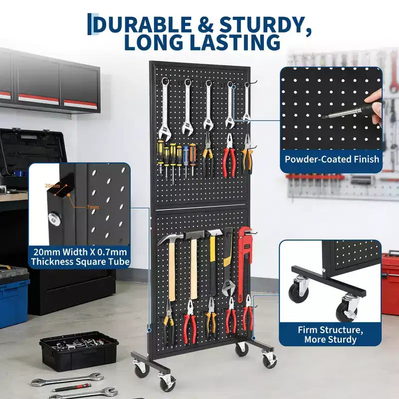 2X5 Pegboard Display Stand with Wheels, Floor Standing Adjustable Pegboard Organizer for Craft Fair, Art, Retail, Shop, Market, Home & Garage