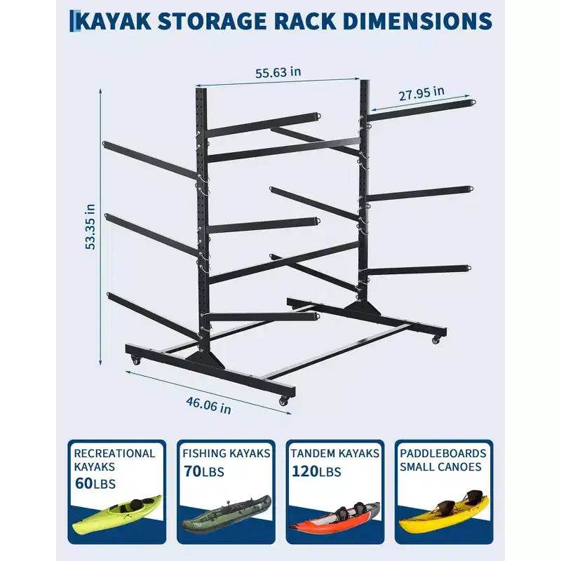 3-Layer Heavy Duty Kayak Storage Rack - Double-Sided Steel Stand for Garage, Dock, Shed