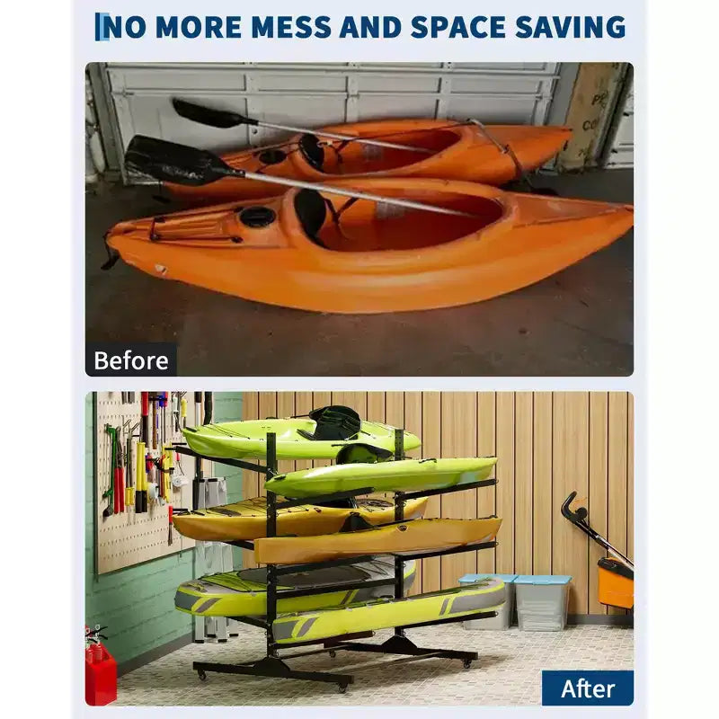 3-Layer Heavy Duty Kayak Storage Rack - Double-Sided Steel Stand for Garage, Dock, Shed