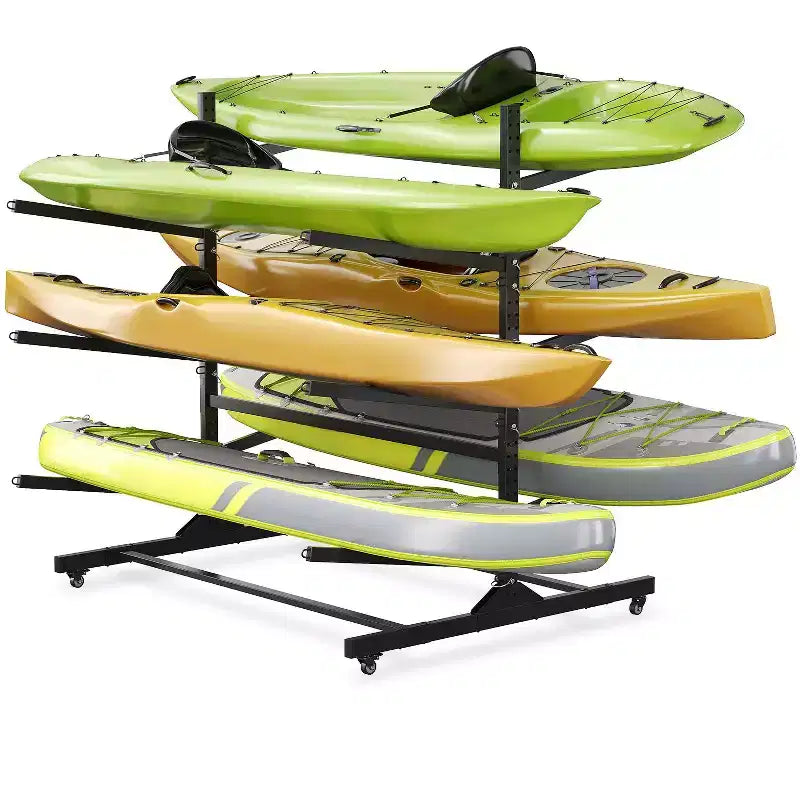 3-Layer Heavy Duty Kayak Storage Rack - Double-Sided Steel Stand for Garage, Dock, Shed