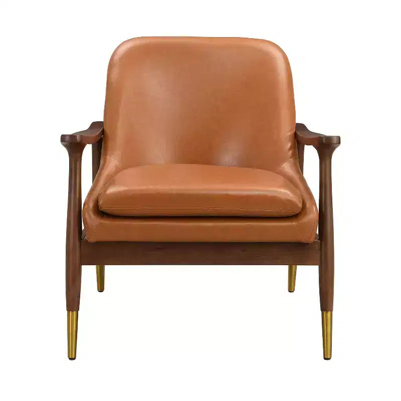 29.2-Inch Mid-Century Faux Leather Accent Chair with Cushioned Seat, Solid Wood Frame, for Lounge
