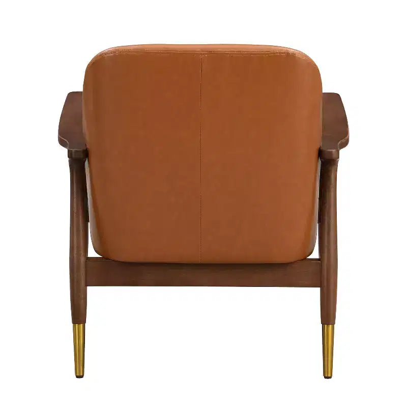 29.2-Inch Mid-Century Faux Leather Accent Chair with Cushioned Seat, Solid Wood Frame, for Lounge
