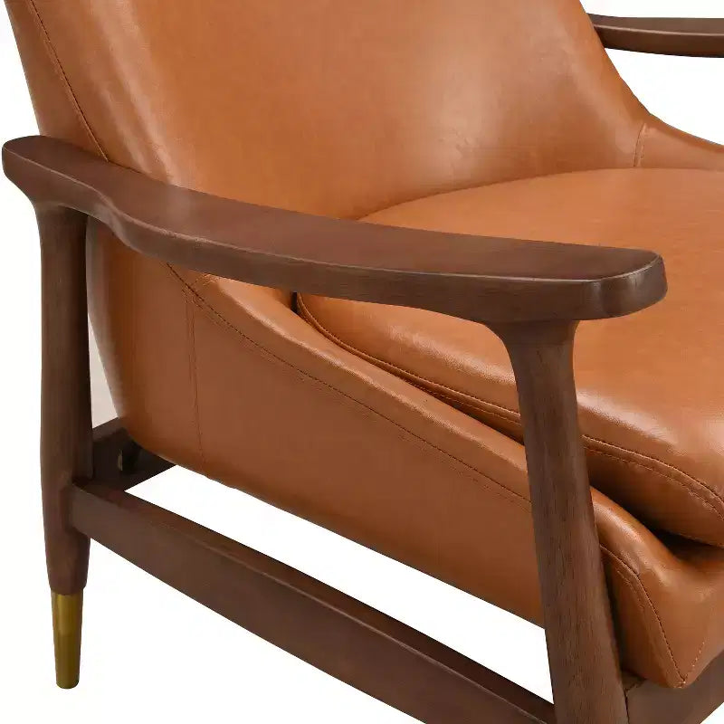 29.2-Inch Mid-Century Faux Leather Accent Chair with Cushioned Seat, Solid Wood Frame, for Lounge