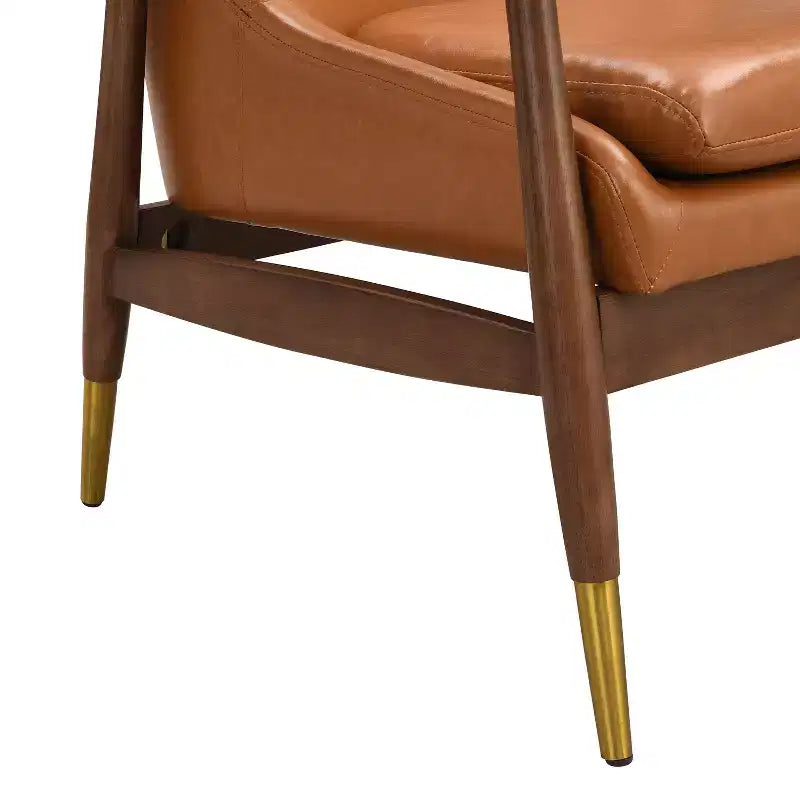 29.2-Inch Mid-Century Faux Leather Accent Chair with Cushioned Seat, Solid Wood Frame, for Lounge