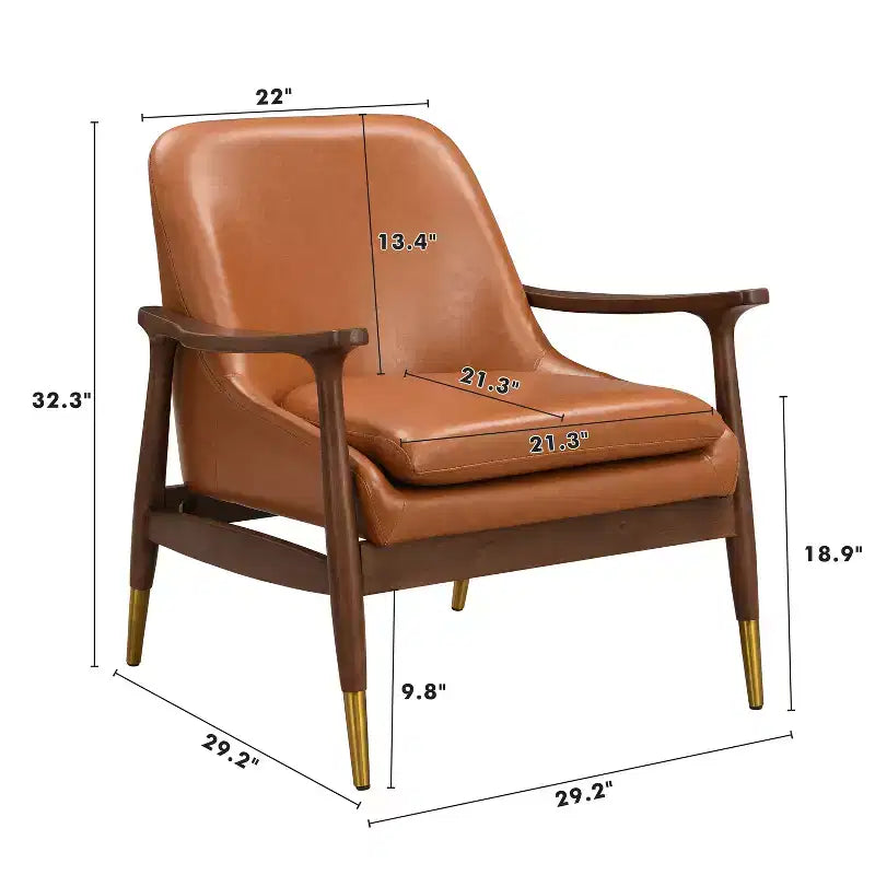 29.2-Inch Mid-Century Faux Leather Accent Chair with Cushioned Seat, Solid Wood Frame, for Lounge