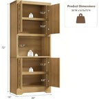 Garde-manger haut de cuisine de 72 po – Armoire vaisselier autoportante en bois avec porte sculptée et poignée en cristal pour salle à manger/salon