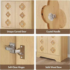 Garde-manger haut de cuisine de 72 po – Armoire vaisselier autoportante en bois avec porte sculptée et poignée en cristal pour salle à manger/salon