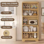 Garde-manger haut de cuisine de 72 po – Armoire vaisselier autoportante en bois avec porte sculptée et poignée en cristal pour salle à manger/salon