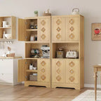 Garde-manger haut de cuisine de 72 po – Armoire vaisselier autoportante en bois avec porte sculptée et poignée en cristal pour salle à manger/salon