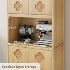 Garde-manger haut de cuisine de 72 po – Armoire vaisselier autoportante en bois avec porte sculptée et poignée en cristal pour salle à manger/salon