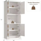 Garde-manger haut de cuisine de 72 po – Armoire vaisselier autoportante en bois avec porte sculptée et poignée en cristal pour salle à manger/salon