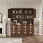 Garde-manger haut de cuisine de 72 po – Armoire vaisselier autoportante en bois avec porte sculptée et poignée en cristal pour salle à manger/salon
