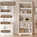 Garde-manger haut de cuisine de 72 po – Armoire vaisselier autoportante en bois avec porte sculptée et poignée en cristal pour salle à manger/salon
