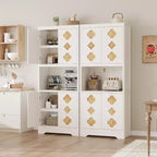 Garde-manger haut de cuisine de 72 po – Armoire vaisselier autoportante en bois avec porte sculptée et poignée en cristal pour salle à manger/salon