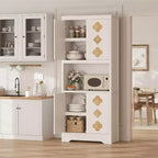 Garde-manger haut de cuisine de 72 po – Armoire vaisselier autoportante en bois avec porte sculptée et poignée en cristal pour salle à manger/salon