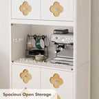 Garde-manger haut de cuisine de 72 po – Armoire vaisselier autoportante en bois avec porte sculptée et poignée en cristal pour salle à manger/salon