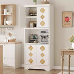 Garde-manger haut de cuisine de 72 po – Armoire vaisselier autoportante en bois avec porte sculptée et poignée en cristal pour salle à manger/salon