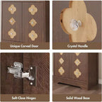 Garde-manger haut de cuisine de 72 po – Armoire vaisselier autoportante en bois avec porte sculptée et poignée en cristal pour salle à manger/salon