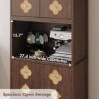 Garde-manger haut de cuisine de 72 po – Armoire vaisselier autoportante en bois avec porte sculptée et poignée en cristal pour salle à manger/salon