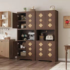 Garde-manger haut de cuisine de 72 po – Armoire vaisselier autoportante en bois avec porte sculptée et poignée en cristal pour salle à manger/salon