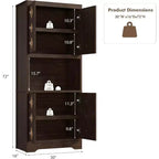 Garde-manger haut de cuisine de 72 po – Armoire vaisselier autoportante en bois avec porte sculptée et poignée en cristal pour salle à manger/salon