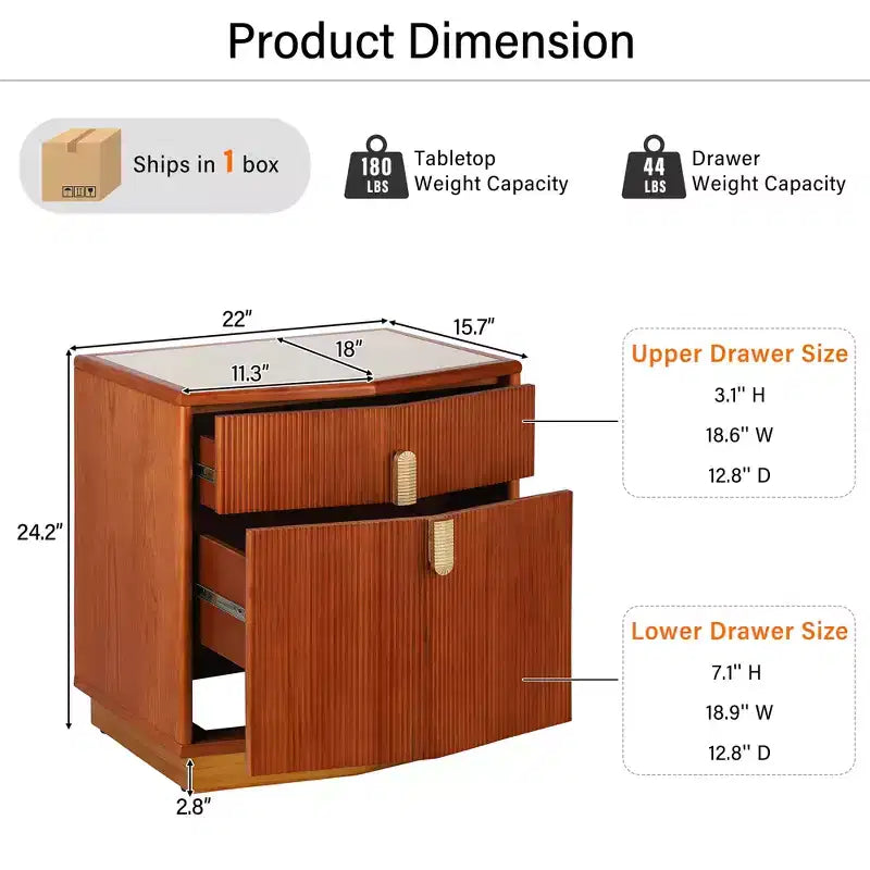 Modern Bulging Storage Nightstand with 2 Drawers