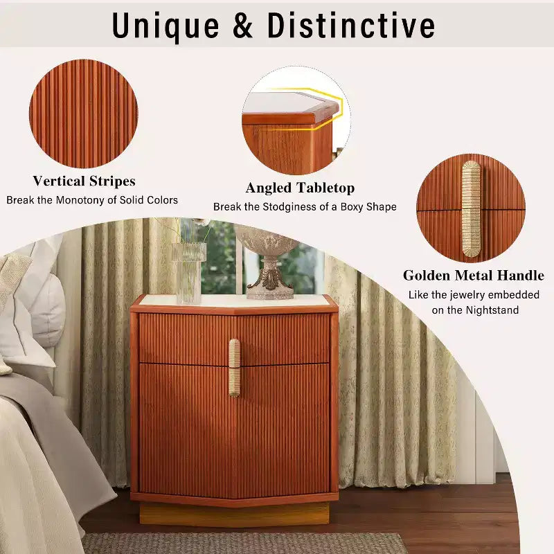Modern Bulging Storage Nightstand with 2 Drawers