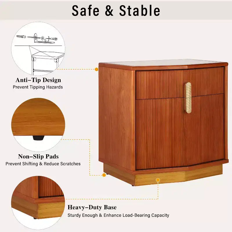 Modern Bulging Storage Nightstand with 2 Drawers