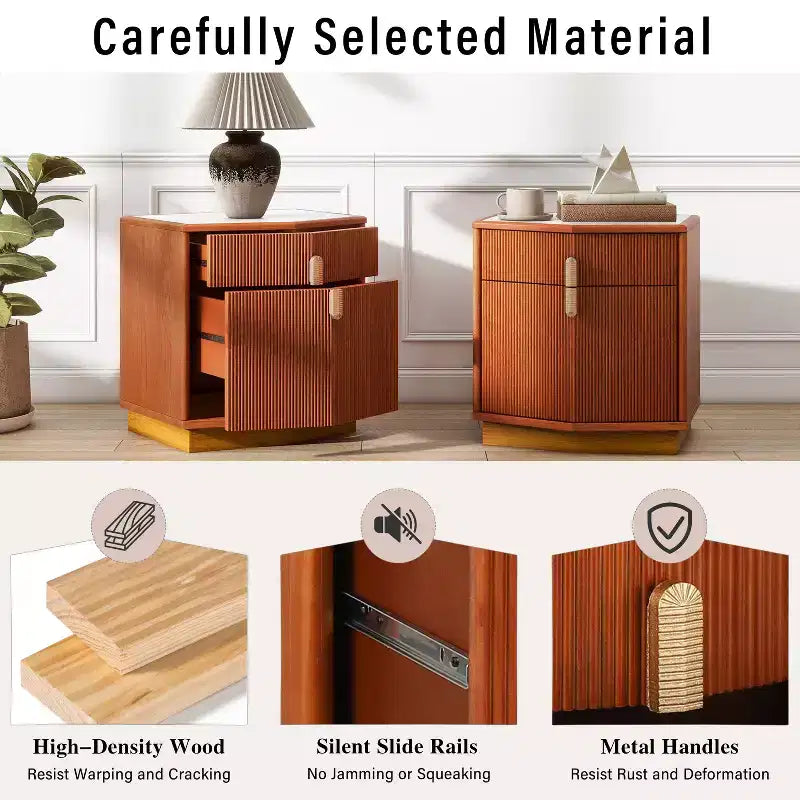 Modern Bulging Storage Nightstand with 2 Drawers