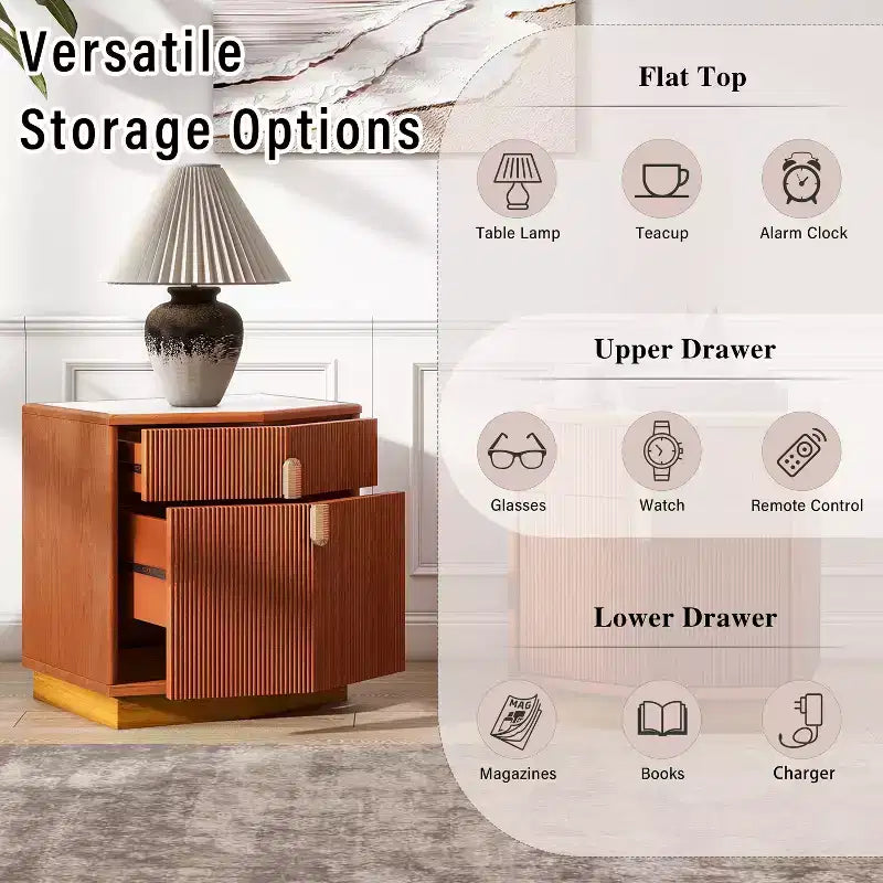 Modern Bulging Storage Nightstand with 2 Drawers