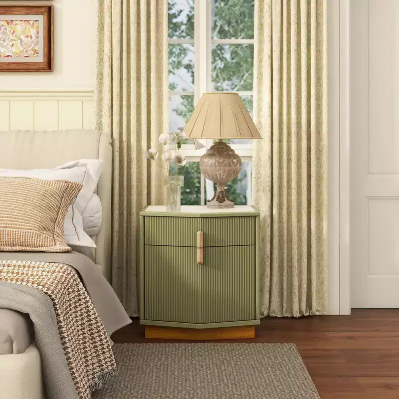 Modern Bulging Storage Nightstand with 2 Drawers