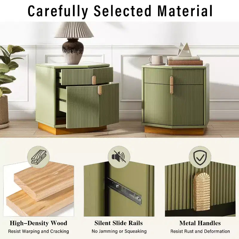 Modern Bulging Storage Nightstand with 2 Drawers