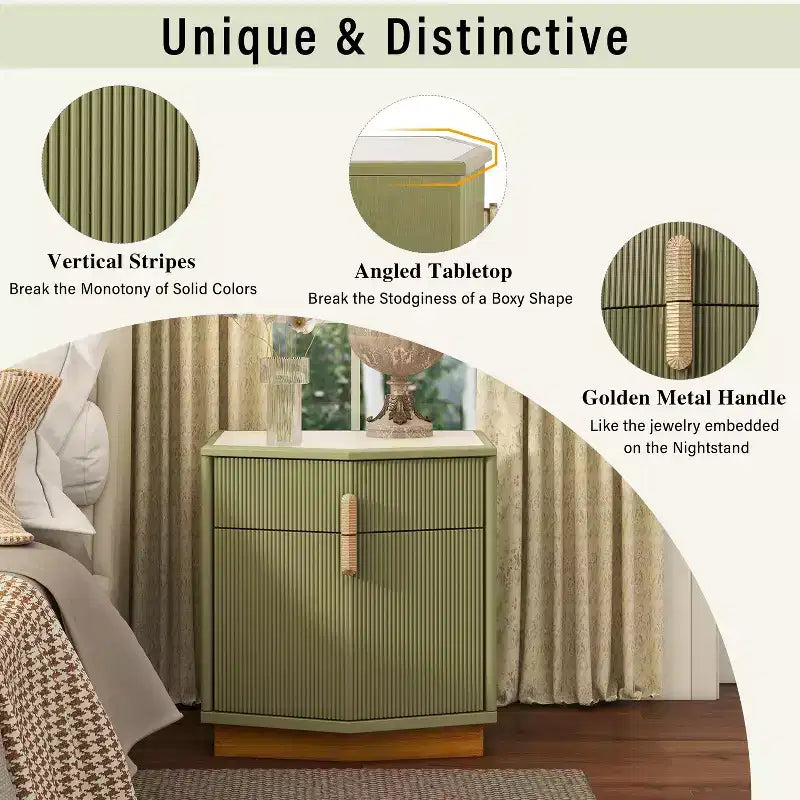 Modern Bulging Storage Nightstand with 2 Drawers