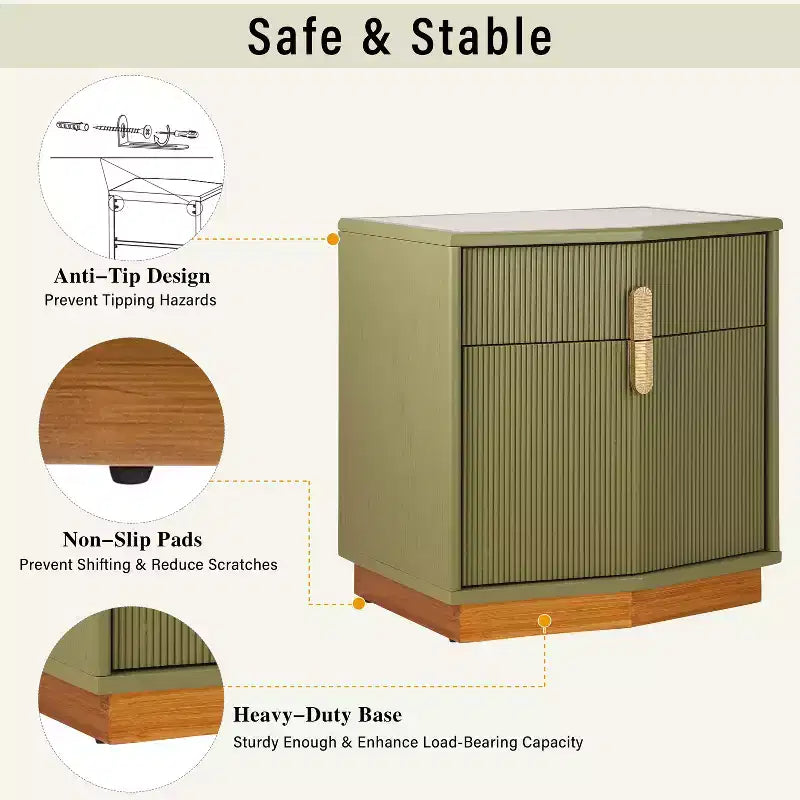 Modern Bulging Storage Nightstand with 2 Drawers