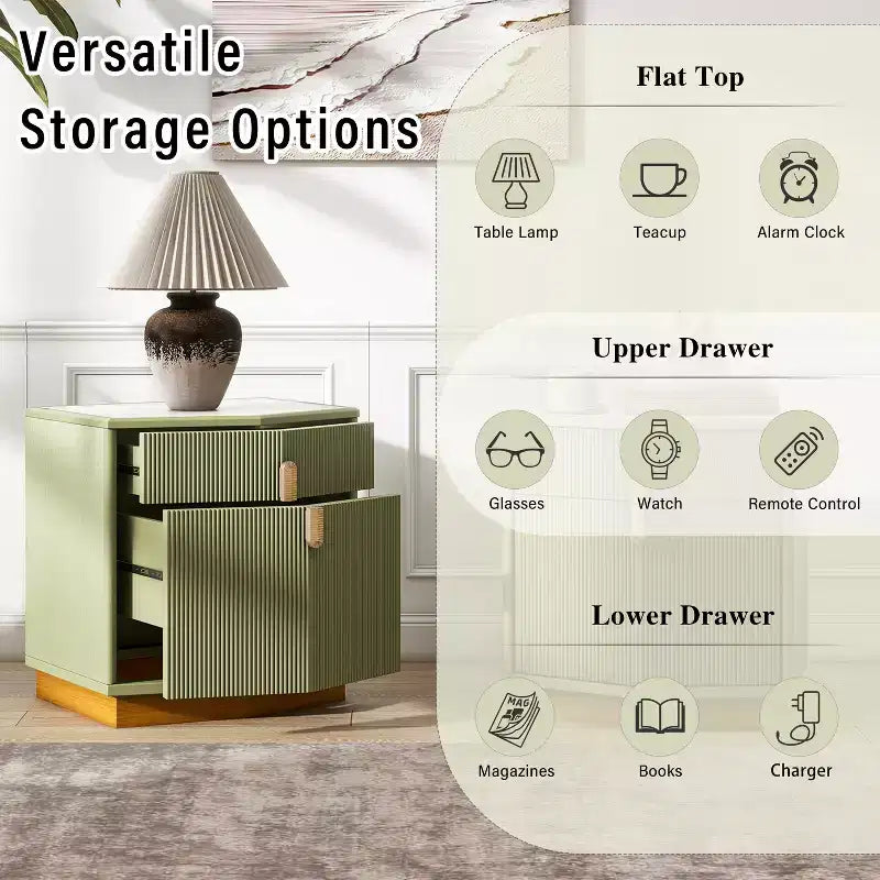 Modern Bulging Storage Nightstand with 2 Drawers