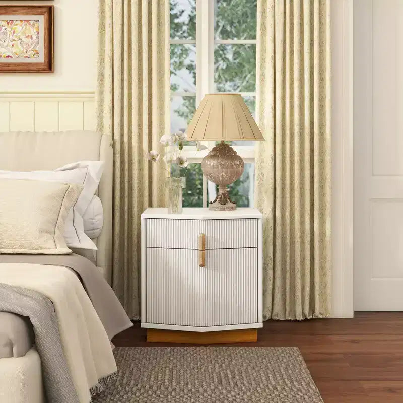 Modern Bulging Storage Nightstand with 2 Drawers