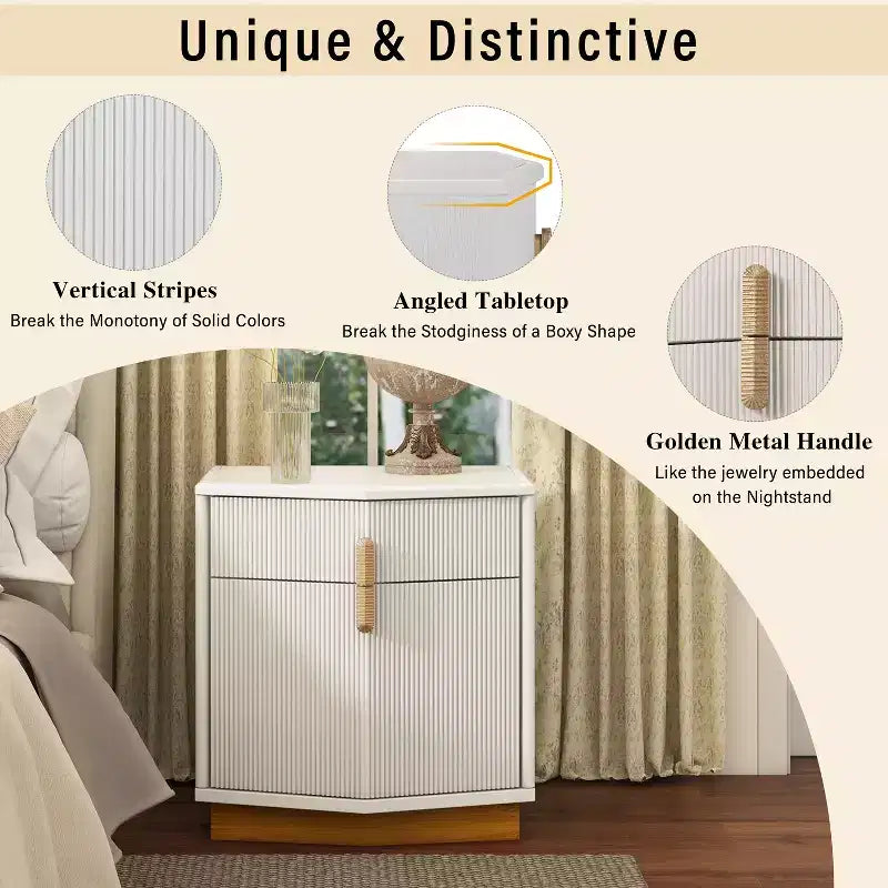Modern Bulging Storage Nightstand with 2 Drawers