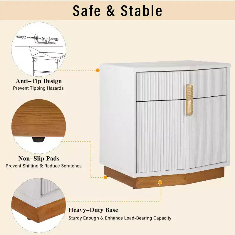Modern Bulging Storage Nightstand with 2 Drawers