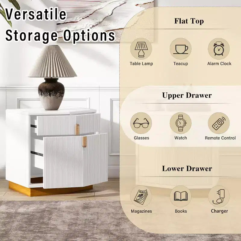 Modern Bulging Storage Nightstand with 2 Drawers