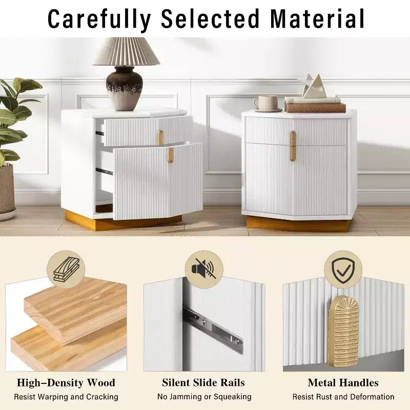 Modern Bulging Storage Nightstand with 2 Drawers