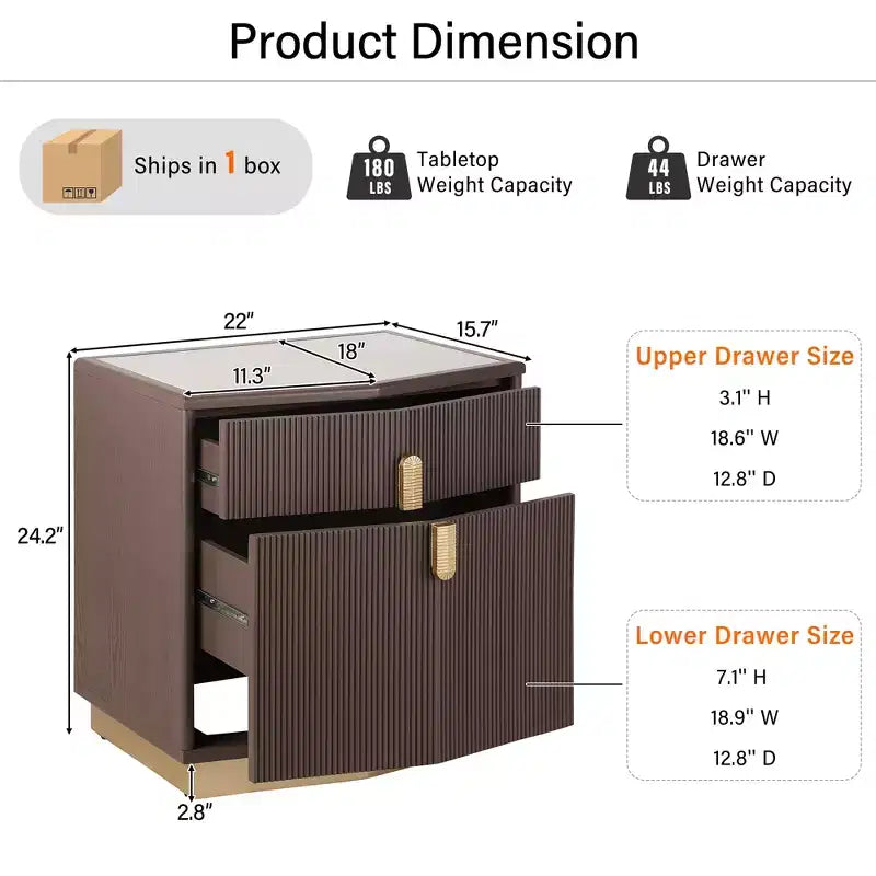 Modern Bulging Storage Nightstand with 2 Drawers