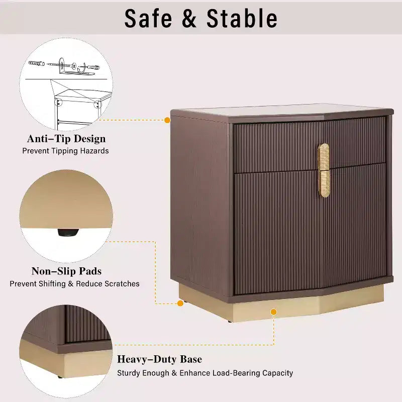 Modern Bulging Storage Nightstand with 2 Drawers