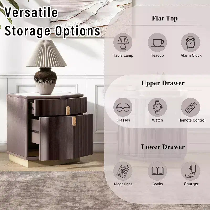 Modern Bulging Storage Nightstand with 2 Drawers